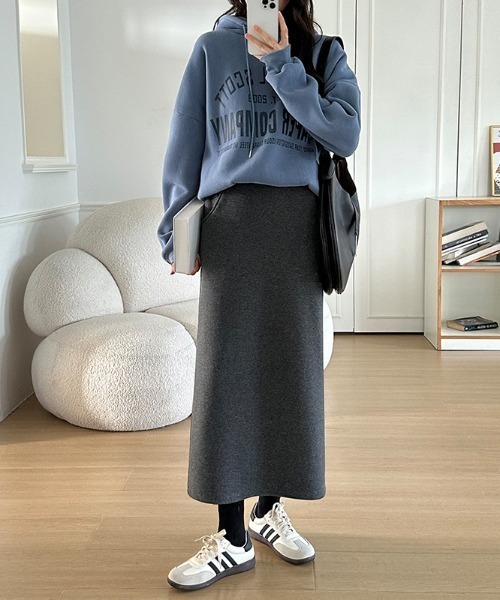 COCOMOMO スカート 裏起毛 ストレッチ タイトスカート ロング丈