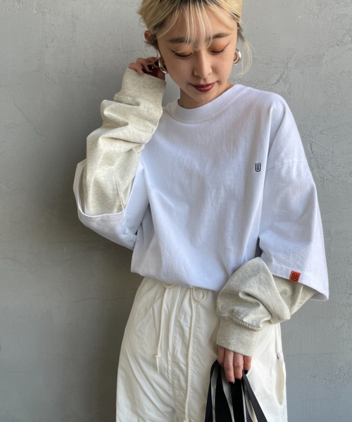 tシャツ 「UNIVERSAL OVERALL/ユニバーサルオーバーオール」 別注 フェイクレイヤード ロングスリーブTシャツ レディース メンズ