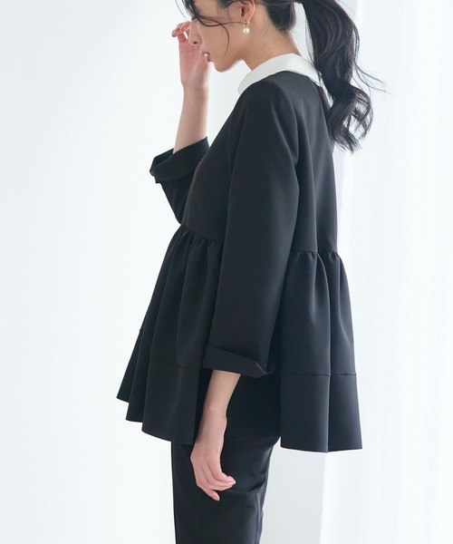 プラステ ノーカラー セットアップ パンツスーツ リネン混 フォーマル DRESS LAB セットアップ 「セレモニースーツセットアップ/手洗い