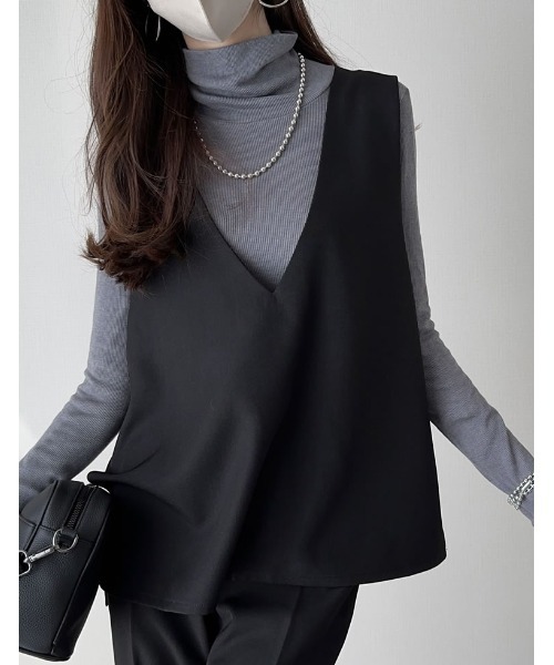 FLORENT 23AW ツイルストレッチベスト ジレ ノースリーブ 黒 M Oggiコラボ 2Wayストレッチツイル ベスト 黒 セットアップ着用可
