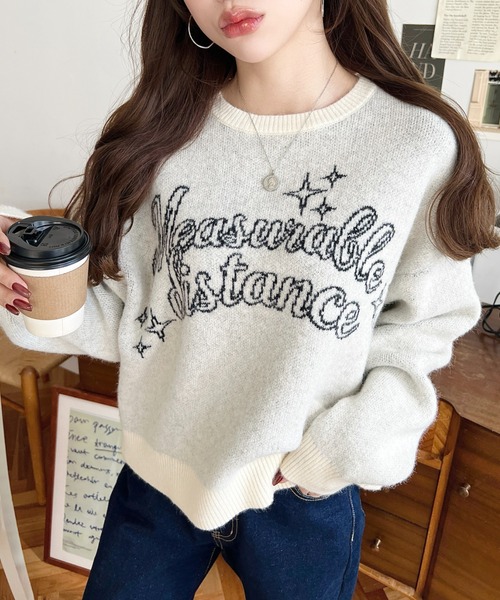 moment+ ニット セーター ラインロゴジャガードニットプルオーバー