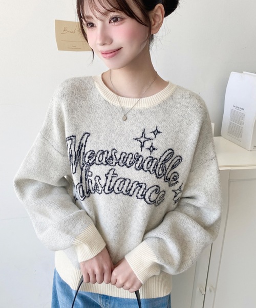 jasmin. まとめ売り割引します♡でございます♪ moment+ ニット セーター ラインロゴジャガードニットプルオーバー