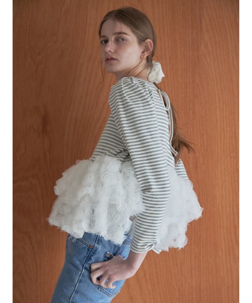 etre loin（エトルワン） tシャツ Hem volume rose tulle cut top