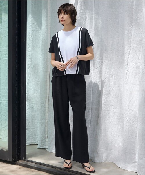 ICB（アイシービー） パンツ ワッシャーツイル ワイドストレートパンツ