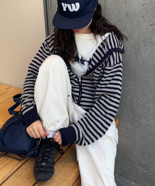 パーカー 「UNISEX」ボーダーメッシュパーカー レディース メンズ CIAOPANIC TYPY パーカー 「UNISEX」麻タッチボーダーメッシュ