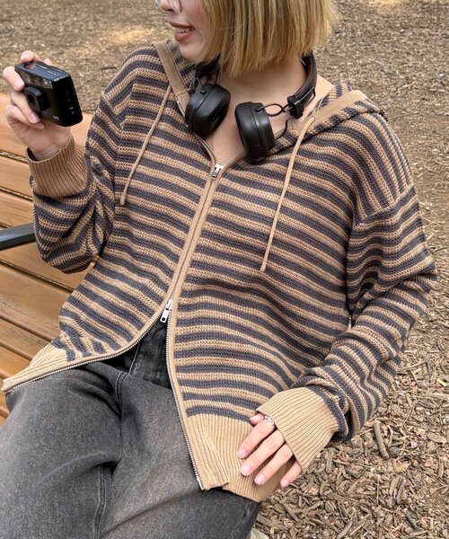 パーカー 「UNISEX」ボーダーメッシュパーカー レディース メンズ CIAOPANIC TYPY パーカー 「UNISEX」麻タッチボーダーメッシュ