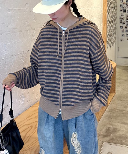パーカー 「UNISEX」ボーダーメッシュパーカー レディース メンズ CIAOPANIC TYPY パーカー 「UNISEX」麻タッチボーダーメッシュ