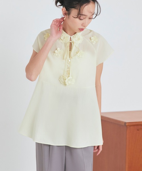 RUIRUE BOUTIQUE ブラウス シャツ 洗える ｜ フラワーモチーフ
