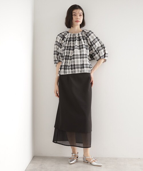 ブラウス シャツ チェックギャザーシャツ レディース THE SHOP TK ブラウス シャツ チェックギャザーブラウス「洗える
