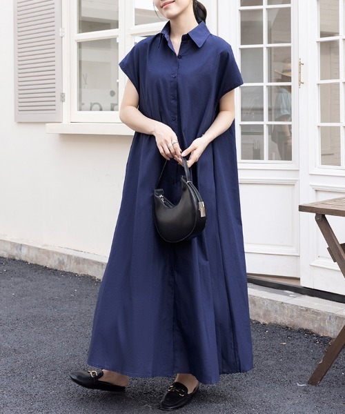 シャツワンピース フレンチスリーブロングシャツワンピース : ZOZOTOWN