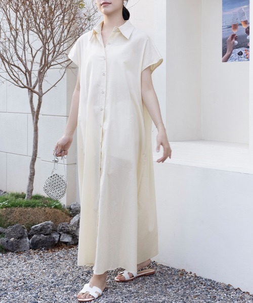 シャツワンピース フレンチスリーブロングシャツワンピース : ZOZOTOWN