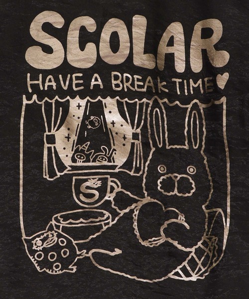 ScoLar tシャツ 152617：ラビル箔プリント オーガンジー重ねプル