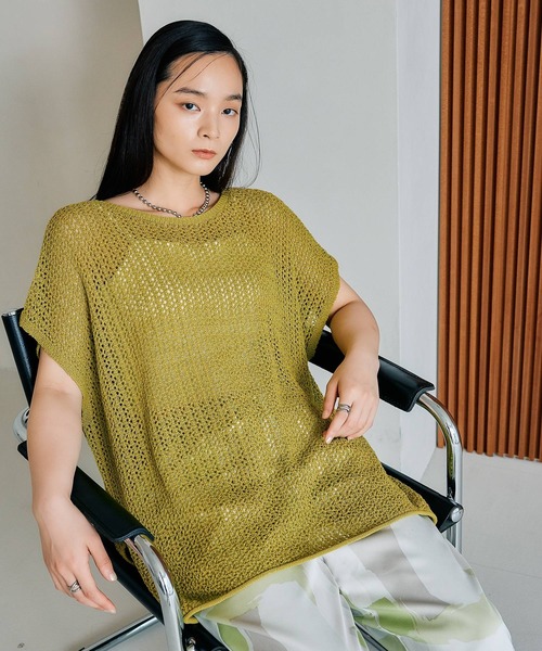 23SS 綿麻 フレンチスリーブニットプルオーバー トランジットパーサッチ F フレンチスリーブニットプルオーバー（UVカット・接触冷感