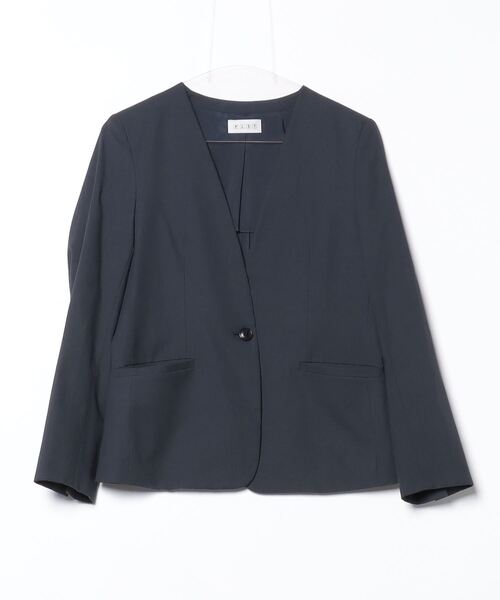【試着のみ/美品】PLST セットアップ ノーカラー ネイビー M 洗える PLST 「PLST」 ノーカラージャケット M ネイビー レディース