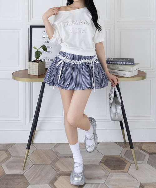 clear スカート チェック柄バルーンミニスカート「着回し力抜群