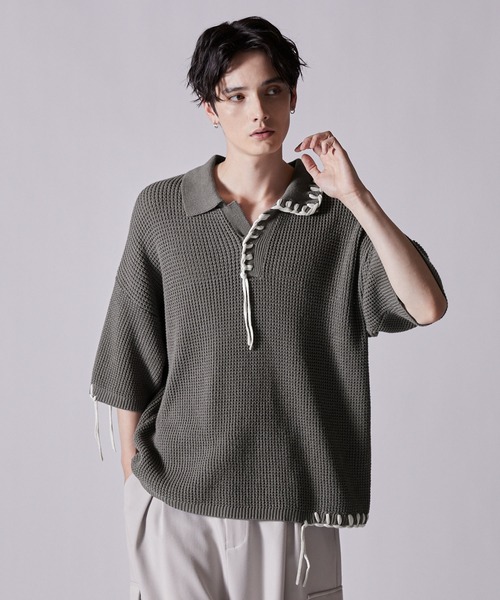 「CLEL」 半袖ニット L ブラック メンズ
