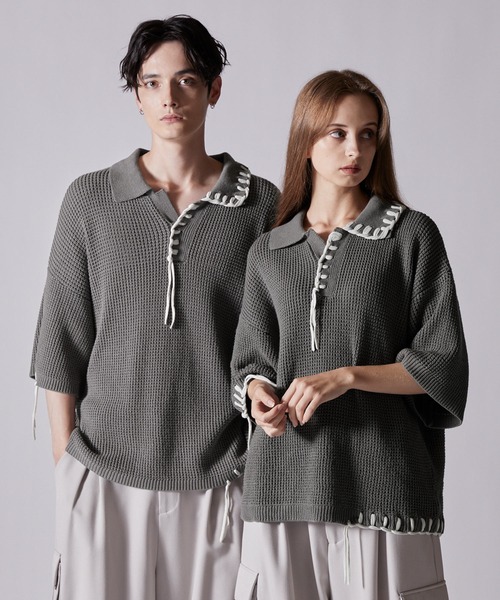 「CLEL」 半袖ニット L ブラック メンズ