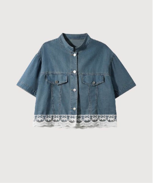 ブラウス シャツ Lace Piping Denim Shirt レディース