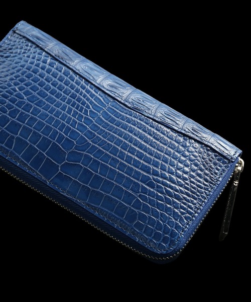 長財布 財布 ナイルクロコダイル長財布 藍染め 日本製 ラウドファスナー メンズ レディースの画像