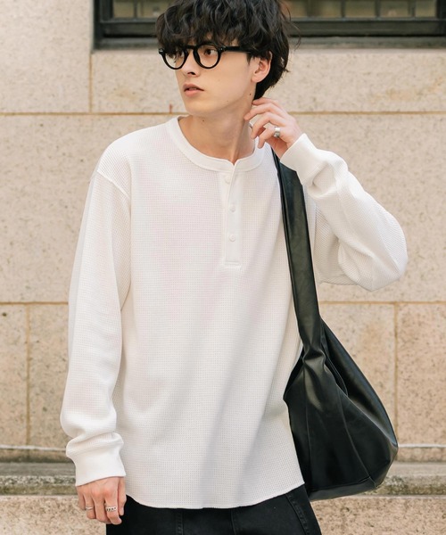 RRL ホワイト長袖カットソー M ワッフル　ヘンリー Rocky Monroe（ロッキーモンロー） ヘンリーネック tシャツ 新色追加