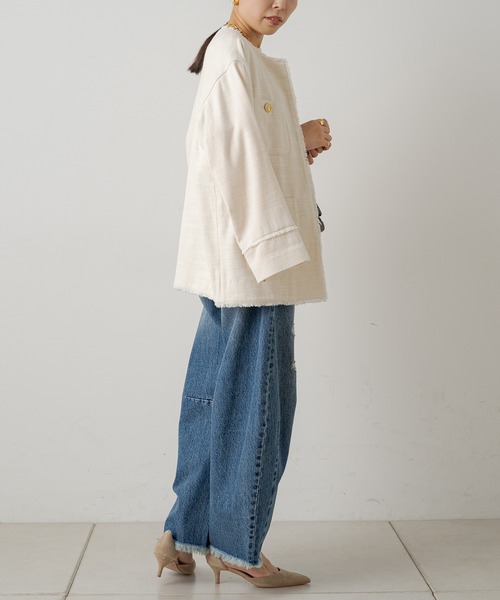 LOUNGEDRESS ブラック ノーカラージャケット Loungedress（ラウンジドレス） ノーカラージャケット FREE ブラック