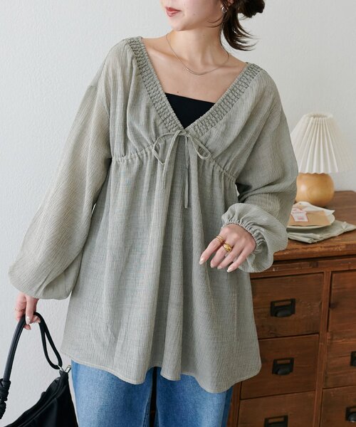 Discoat（ディスコート） ブラウス シャツ シャーリングVネック