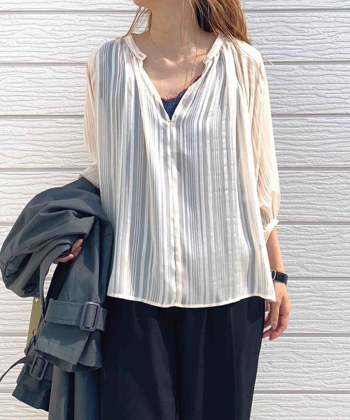 「Q」 7分袖ブラウス MEDIUM ミント レディース_画像5