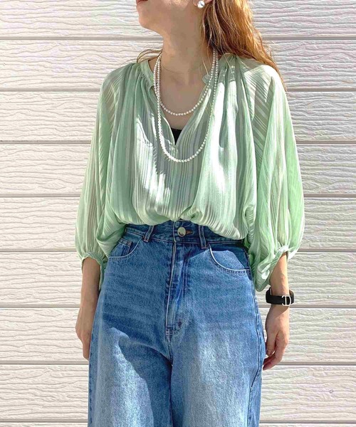 「Q」 7分袖ブラウス MEDIUM ミント レディース_画像9