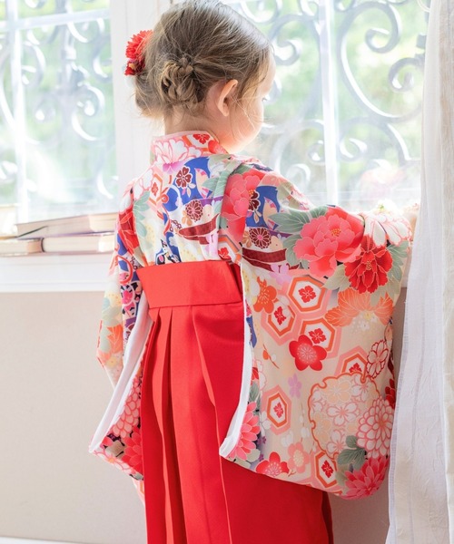 子供用 着物ドレス袴　ピンク赤花柄　キャサリンコテージ　袴、着物、帯の3点セット Catherine Cottage（キャサリンコテージ） 着物 ベビー袴ワンピース