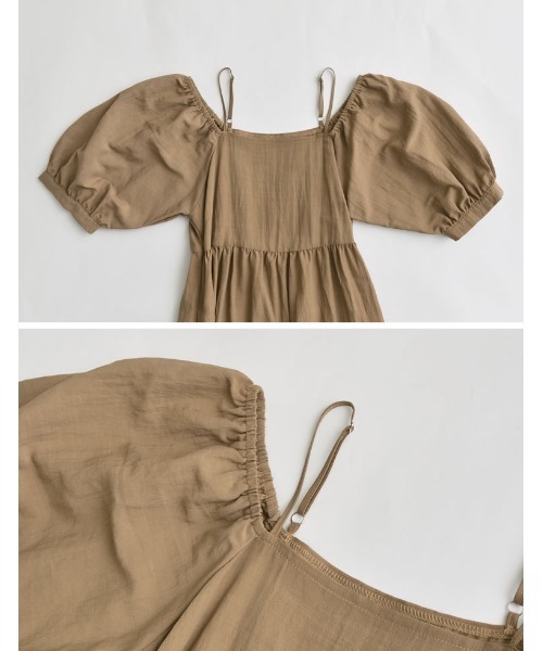 「Re:EDIT」 半袖ワンピース MEDIUM ベージュ レディース_画像2