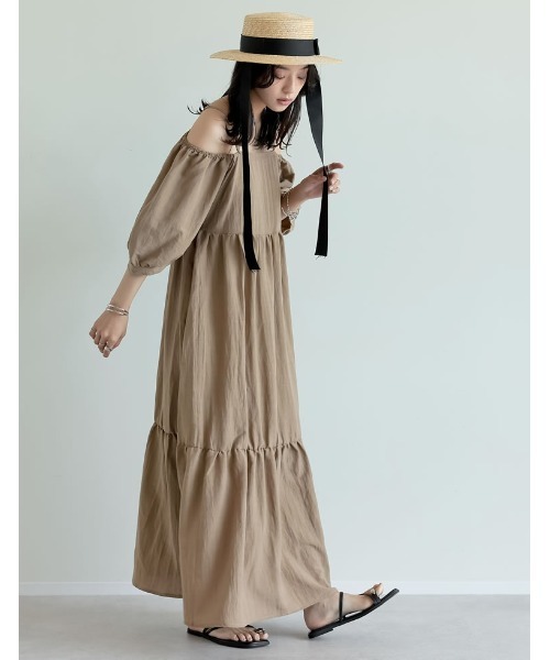 「Re:EDIT」 半袖ワンピース MEDIUM ベージュ レディース_画像8