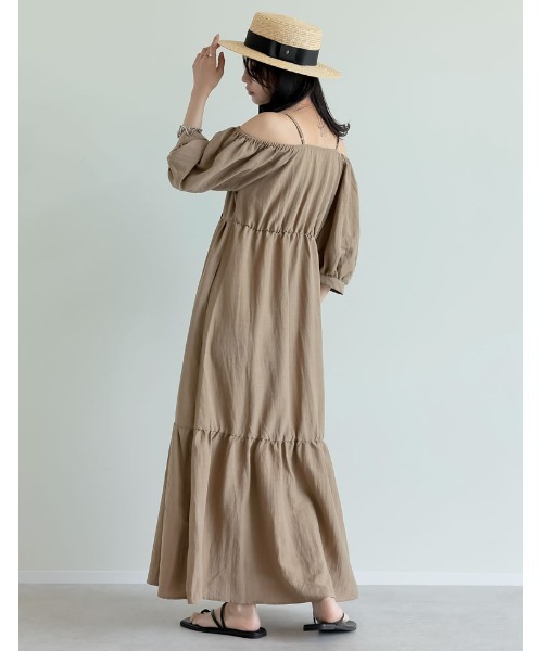 「Re:EDIT」 半袖ワンピース MEDIUM ベージュ レディース_画像9