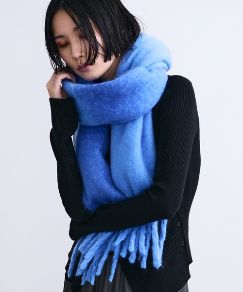 MONOe マフラー ストール 配色フリンジシャギーマフラー レディース