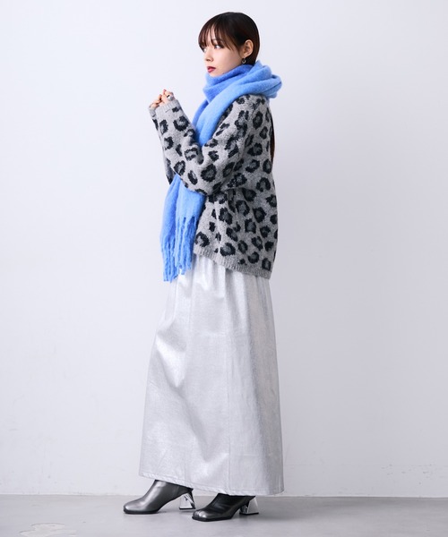 MONOe マフラー ストール 配色フリンジシャギーマフラー レディース