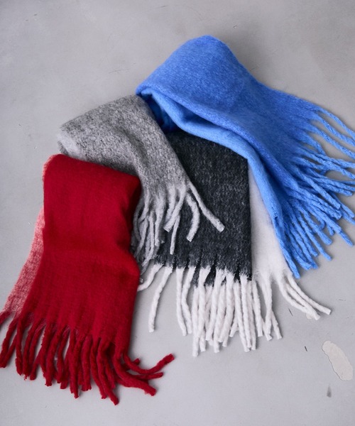 MONOe マフラー ストール 配色フリンジシャギーマフラー レディース