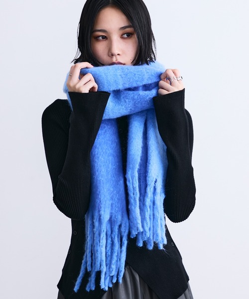 MONOe マフラー ストール 配色フリンジシャギーマフラー レディース