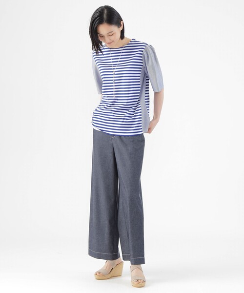 「TRANS WORK」 半袖Tシャツ 38 ネイビー レディース_画像3