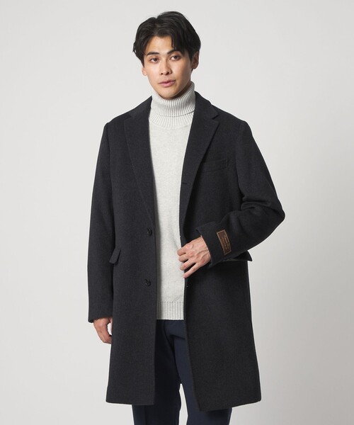 極美品✨フェラガモ　チェスターコート　カシミヤ　ヘリンボーン　ネイビー　XL 極美品✨フェラガモチェスターコートカシミヤヘリンボーンネイビーXL