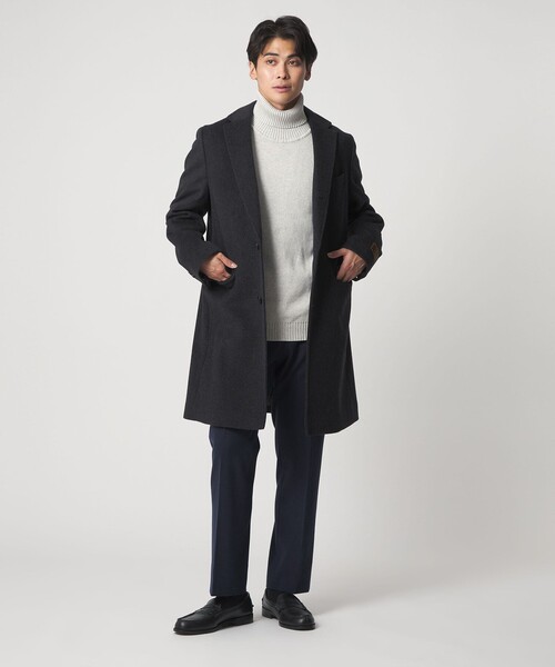 【タグ付】カシミヤ100% チェスターコート 黒　オンワード　日本製ヘリンボーン ピュアカシミヤ チェスターコート / ICB | ファッション通販 【公式