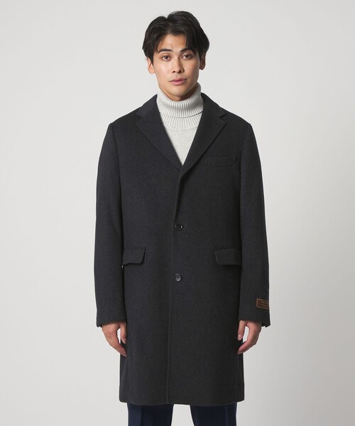 【タグ付】カシミヤ100% チェスターコート 黒　オンワード　日本製ヘリンボーン カシミヤ100% チェスターコート JUNKO SHIMADA JS homme【AOKI公式通販】