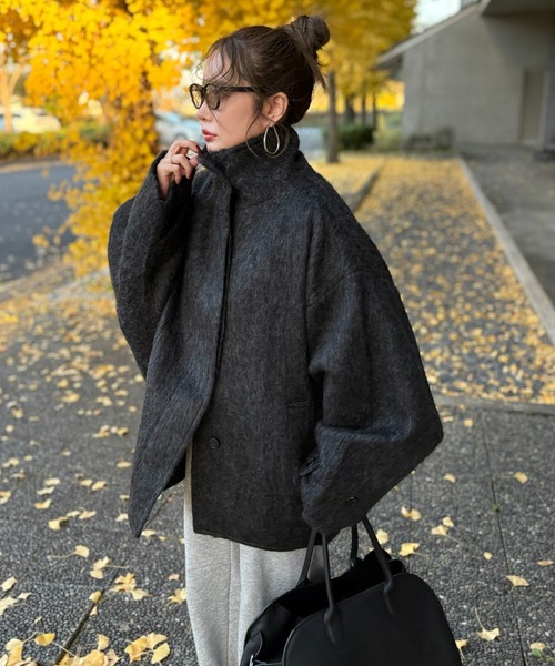 コート アウター wool blend shaggy oversize cocoon coat /ウール