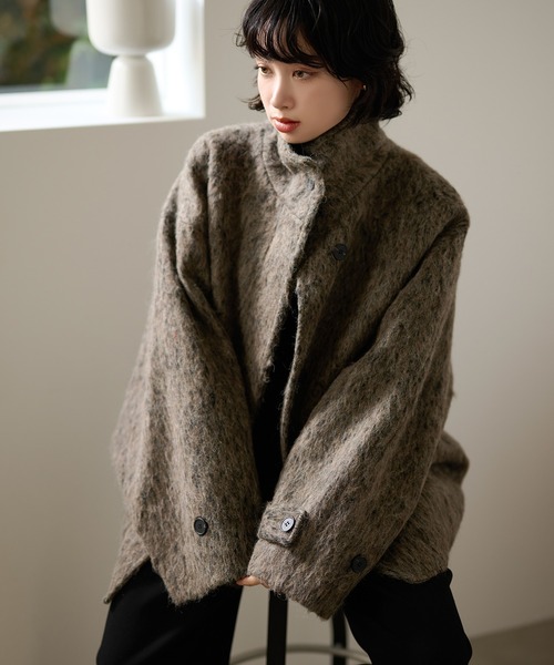 コート アウター wool blend shaggy oversize cocoon coat /ウール