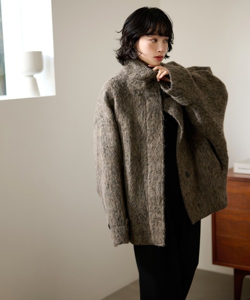 コート アウター wool blend shaggy oversize cocoon coat /ウール