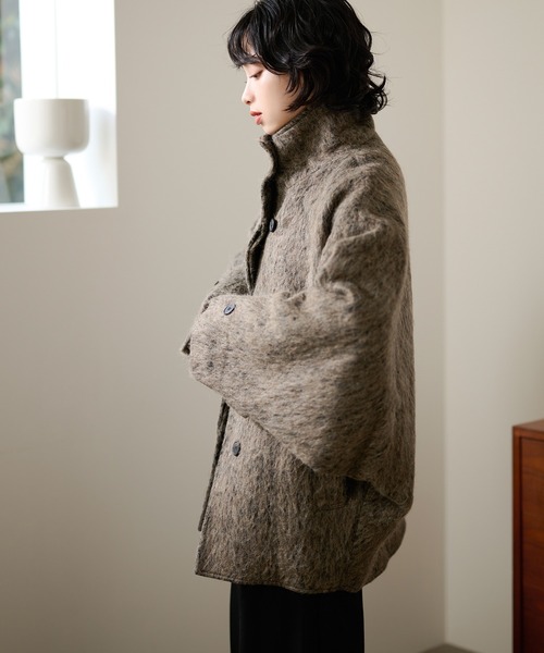 コート アウター wool blend shaggy oversize cocoon coat /ウール