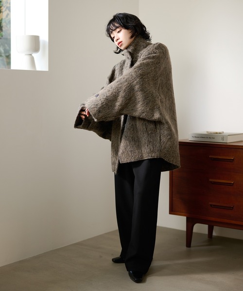 コート アウター wool blend shaggy oversize cocoon coat /ウール