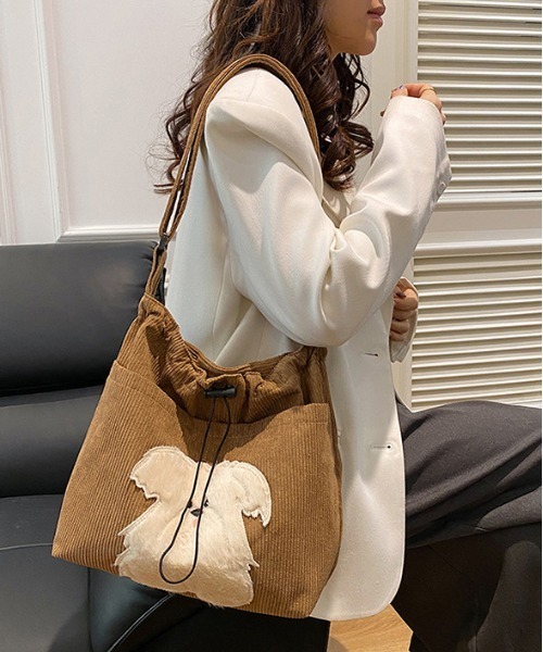 ＊handmade＊ショルダーにもなる⭐️ワンコ 顔ポケBAG❤️フリルトート FREE STYLISTS ショルダーバッグ バッグ Y2K バッグ もこもこ犬顔の