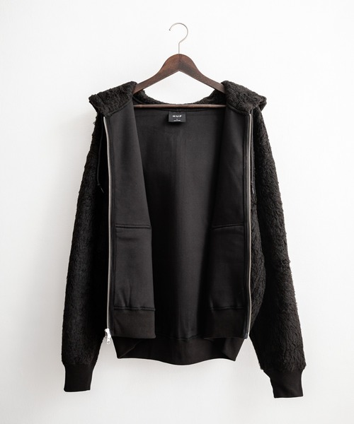 HUF コーデュロイ　フルジップパーカー　裏ボア　美品　ブラック HUF（ハフ） パーカー CORSO HEAVYWEIGHT F/Z HOODIE オーバーサイズ