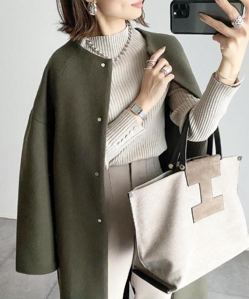 「a lot of love」 ノーカラーコート FREE グリーン レディース_画像9