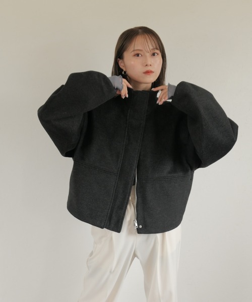 「Reurie'」 ノーカラージャケット FREE アッシュグレー レディース_画像5