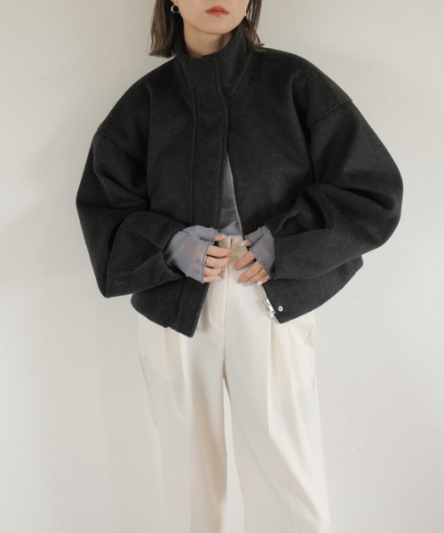 「Reurie'」 ノーカラージャケット FREE アッシュグレー レディース_画像6